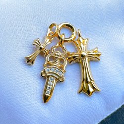 クロムハーツ ダガー チャーム ダイヤカスタム & 金メッキ コーティング 完成♪