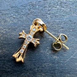 クロムハーツ 22K ベビーファットクロス ドロップイヤリング ピアス パヴェダイヤカスタム