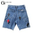 画像2: CHROMEHEARTS クロスパッチカスタム デニム カーペンターショートパンツ レザーパッチ カスタム (2)