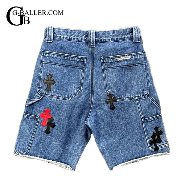 画像2: CHROMEHEARTS クロスパッチカスタム デニム カーペンターショートパンツ レザーパッチ カスタム