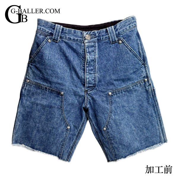 画像3: CHROMEHEARTS クロスパッチカスタム デニム カーペンターショートパンツ レザーパッチ カスタム