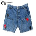 画像1: CHROMEHEARTS クロスパッチカスタム デニム カーペンターショートパンツ レザーパッチ カスタム (1)