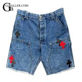 CHROMEHEARTS クロスパッチカスタム デニム カーペンターショートパンツ レザーパッチ カスタム
