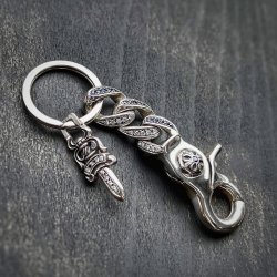 CHROMEHEARTS クラシックリンク キーチェーン ダガーチャーム ダイヤモンド ＆ ブルーサファイア カスタム 完成致しました！