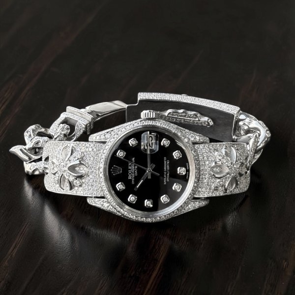 画像1: クロムハーツ x ロレックス  ウォッチブレス フルダイヤ加工　OYSTER PERPETUAL DATE Ref.1500