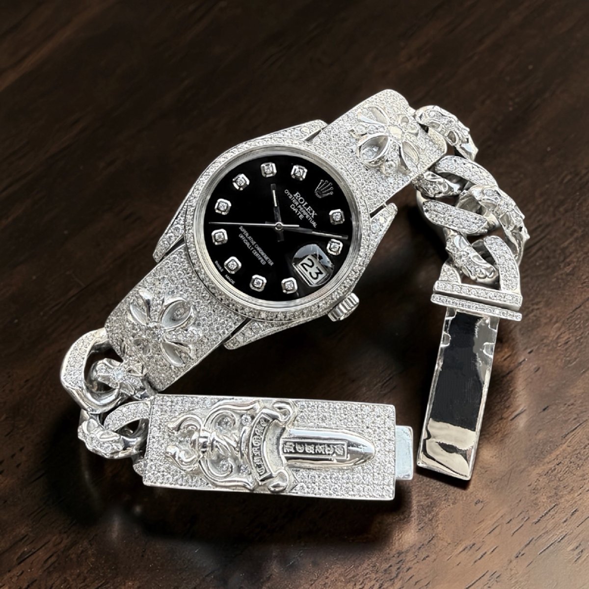 画像2: クロムハーツ x ロレックス  ウォッチブレス フルダイヤ加工　OYSTER PERPETUAL DATE Ref.1500