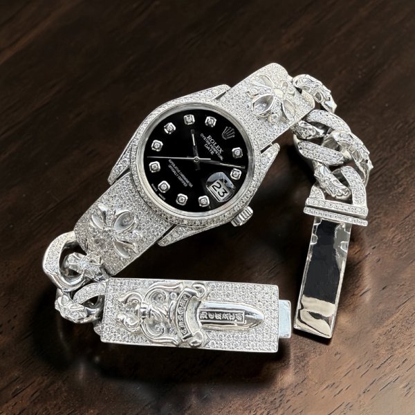 画像2: クロムハーツ x ロレックス  ウォッチブレス フルダイヤ加工　OYSTER PERPETUAL DATE Ref.1500