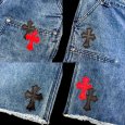 画像5: CHROMEHEARTS クロスパッチカスタム デニム カーペンターショートパンツ レザーパッチ カスタム (5)
