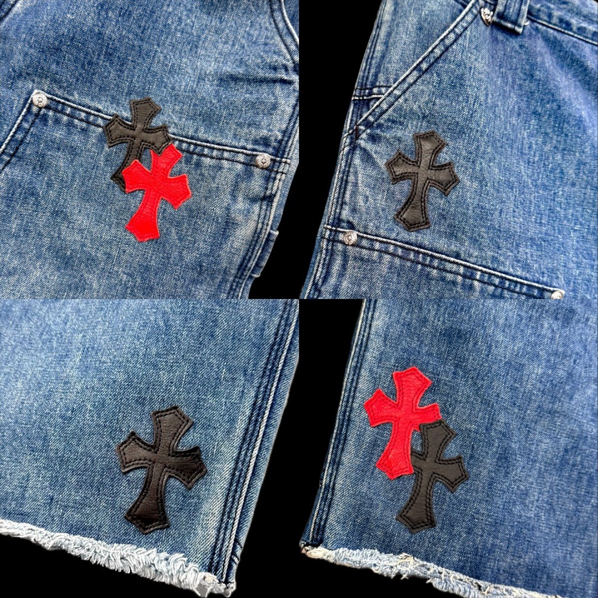画像5: CHROMEHEARTS クロスパッチカスタム デニム カーペンターショートパンツ レザーパッチ カスタム
