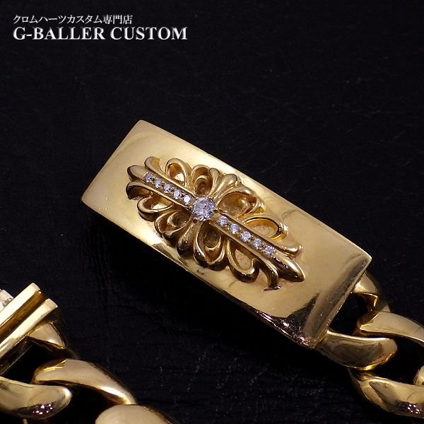 クロムハーツ 22K フローラルクロスIDブレスレット クロスの横のラインに天然ダイヤをセッティング